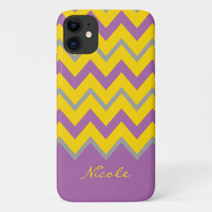 Purple yellow chevron pattern elegant Custom name iPhone 11 Case