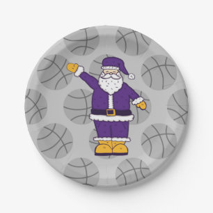 purple yellow christmas basketball santa claus paper plate