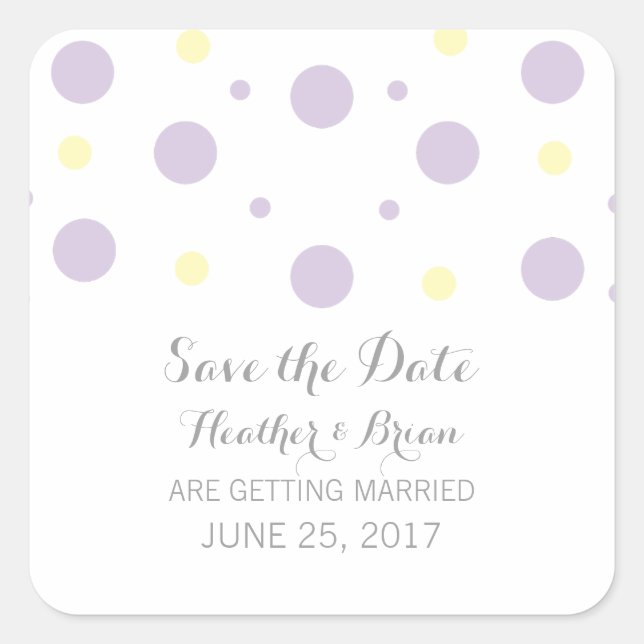 Purple Yellow Confetti Save the Date Stickers (Front)