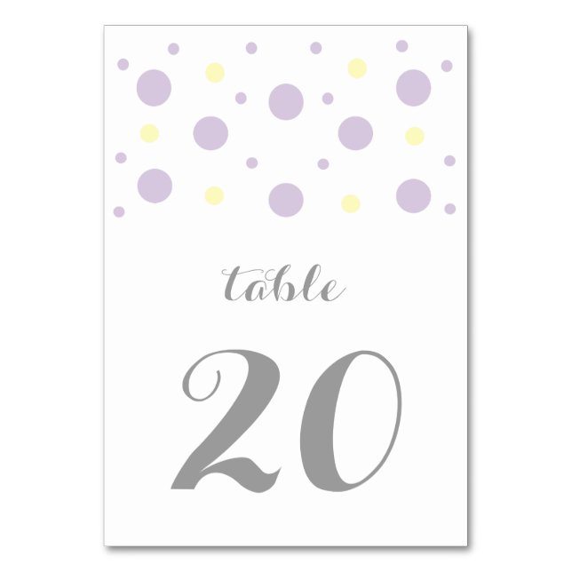 Purple Yellow Confetti Wedding Table Card (Front)