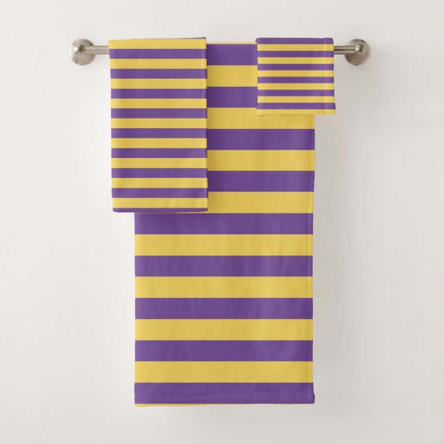 Purple & Yellow Contemporary Stripe Bath Towel Set (Insitu)
