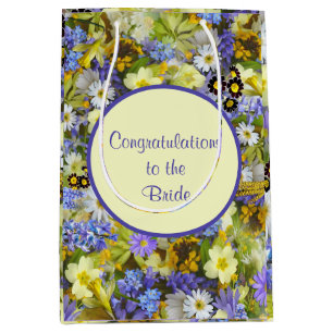 Purple Yellow Country Garden Flowers Medium Gift Bag