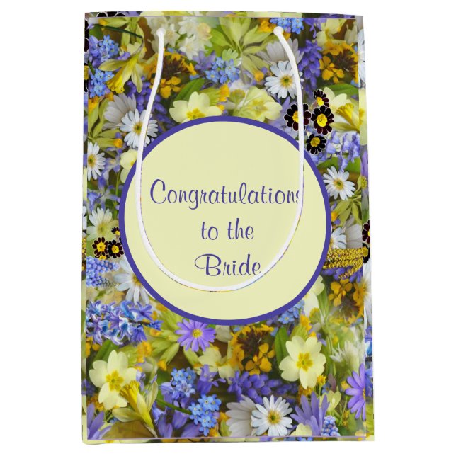 Purple Yellow Country Garden Flowers Medium Gift Bag (Front)
