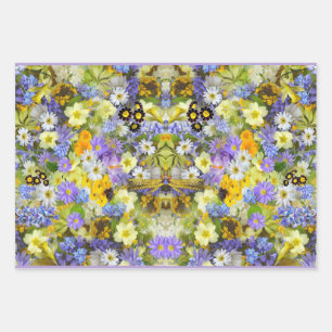 Purple Yellow Country Garden Flowers  Wrapping Paper Sheet