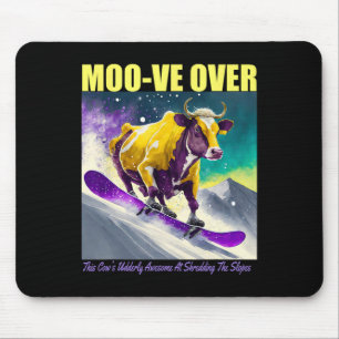 Purple Yellow Cow Snowboarding Shredding Down The  Mouse Pad