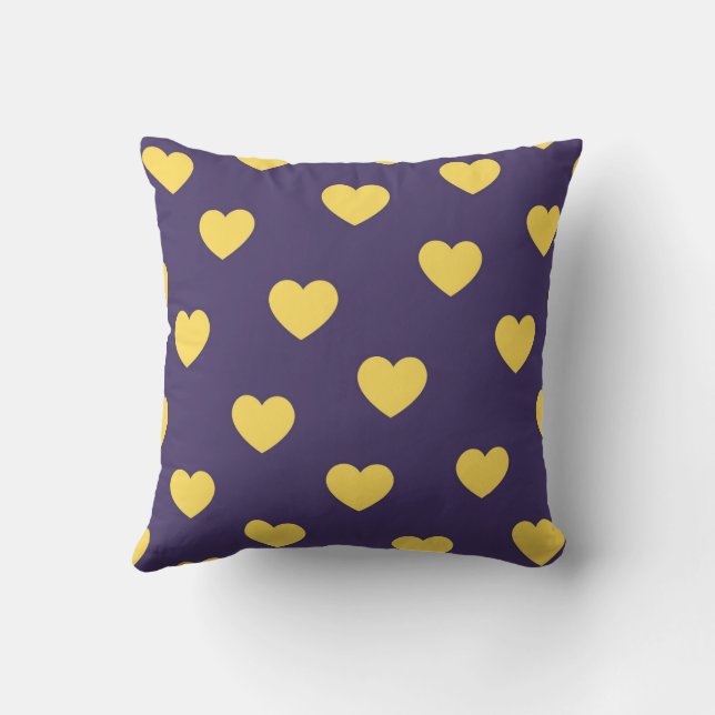 Purple Yellow Cute Cosy Modern Romantic Chic Heart Cushion (Back)