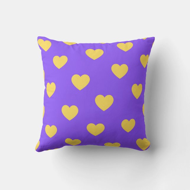 Purple Yellow Cute Cosy Modern Romantic Chic Heart Cushion (Back)