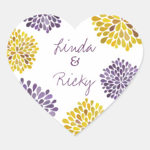 Purple & Yellow Dahlia Flowers Wedding Sticker
