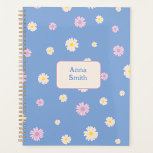 Purple Yellow Daisies on Blue in Floral Pattern Planner