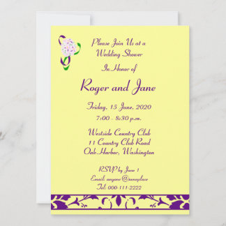 Purple, Yellow, Damask Wedding Shower Invitation