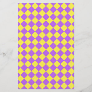 Purple Yellow Diamond Harlequin Chequered Pattern Stationery