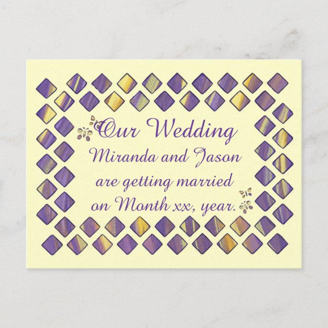 Purple Yellow Diamonds Butterflies Invite Postcard (Front)