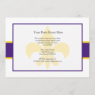 Purple Yellow Fleur de Lis Party Time Invitation