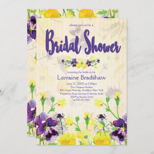 Purple & Yellow floral Bridal Shower Invitations