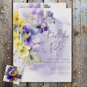 Purple & Yellow Floral Modern Birthday Invitation