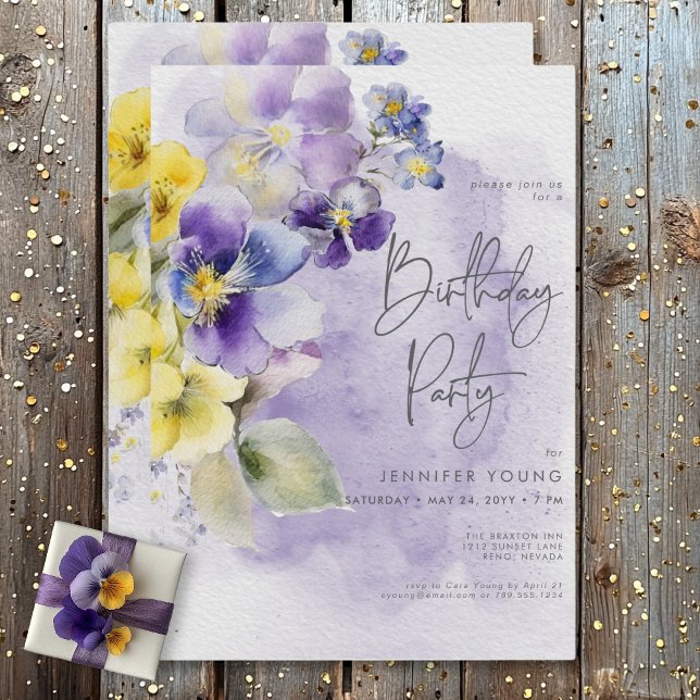 Purple & Yellow Floral Modern Birthday Invitation (Purple & Yellow Floral Modern Birthday Invitation)