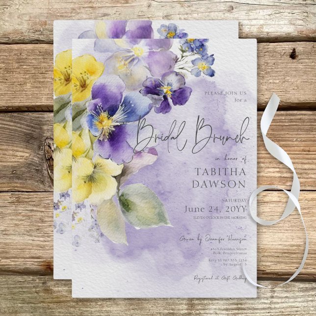 Purple & Yellow Floral Modern Bridal Brunch Invitation (Purple & Yellow Floral Modern Bridal Brunch Invitation)