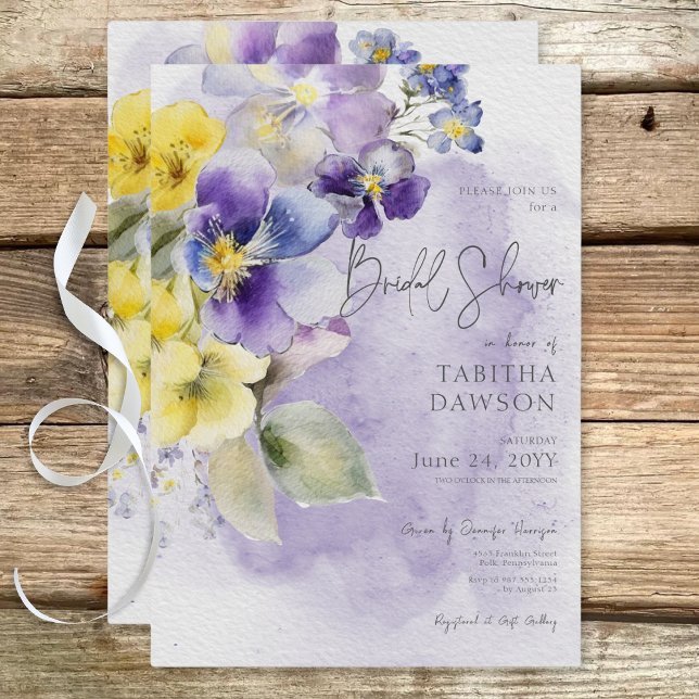 Purple & Yellow Floral Modern Bridal Shower Invitation (Purple & Yellow Floral Modern Bridal Shower Invitation)
