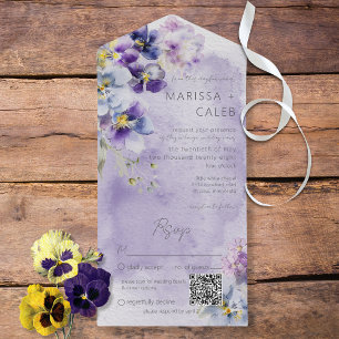 Purple Yellow Floral Modern QR All in One Invite
