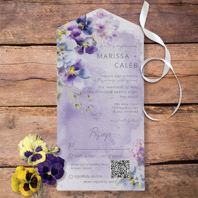 Purple & Yellow Floral Modern QR Code All In One Invitation (Creator Uploaded)