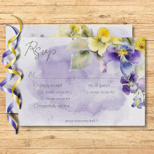 Purple & Yellow Floral Modern Wedding Dinner RSVP Card