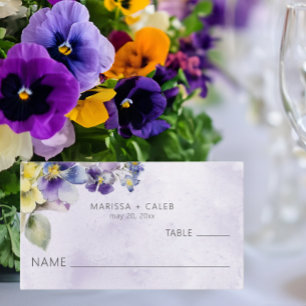 Purple & Yellow Floral Modern Wedding Place Card