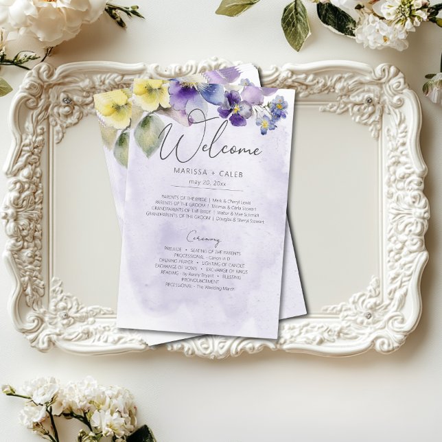 Purple & Yellow Floral Modern Wedding Program (Creator Uploaded)