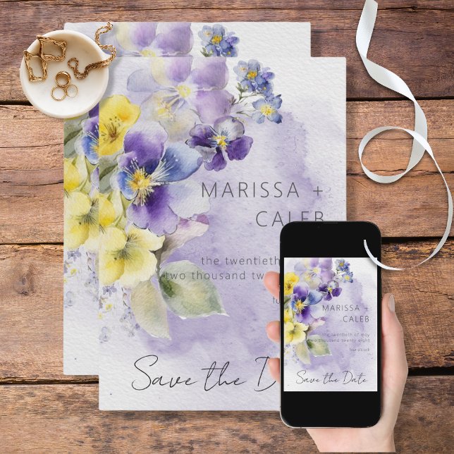 Purple & Yellow Floral Modern Wedding Save The Date (Creator Uploaded)