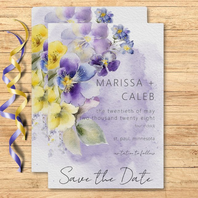 Purple & Yellow Floral Modern Wedding Save The Date (Purple & Yellow Floral Modern Wedding Save The Date)
