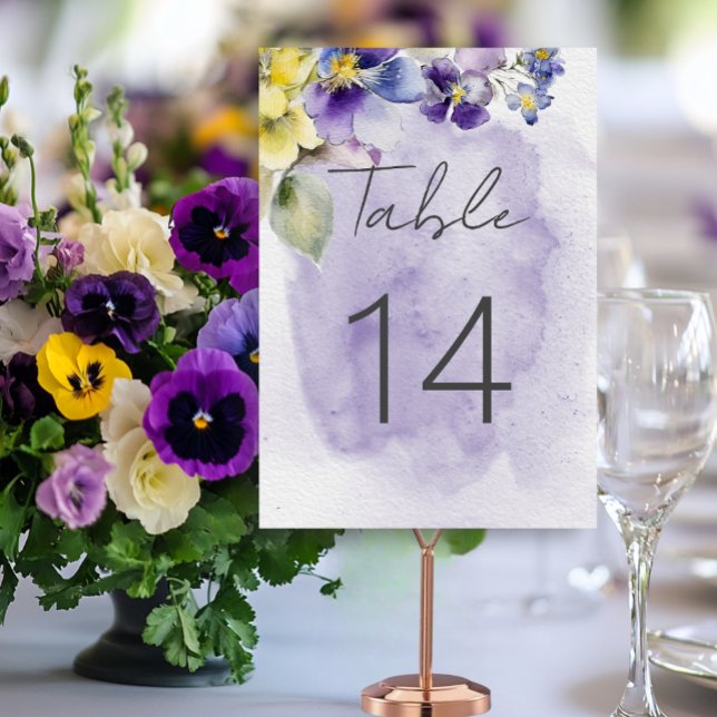 Purple & Yellow Floral Modern Wedding Table Number (Creator Uploaded)