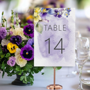 Purple & Yellow Floral Modern Wedding Table Number