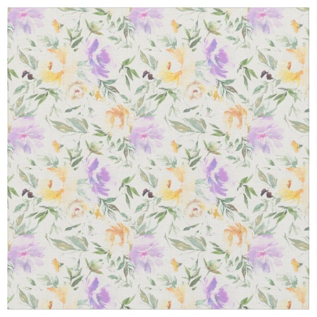 Purple Yellow Floral Pattern Flowers Fabric (Close Up)