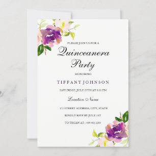 Purple Yellow Floral Quinceanera Party Invitation