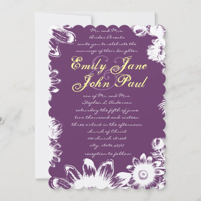 Purple Yellow Floral Wedding Invitation (Front)