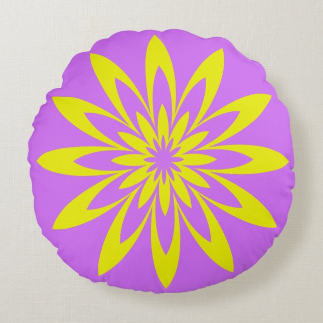Purple Yellow Flower Round Cushion (Front)