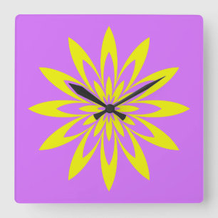Purple Yellow Flower Square Wall Clock