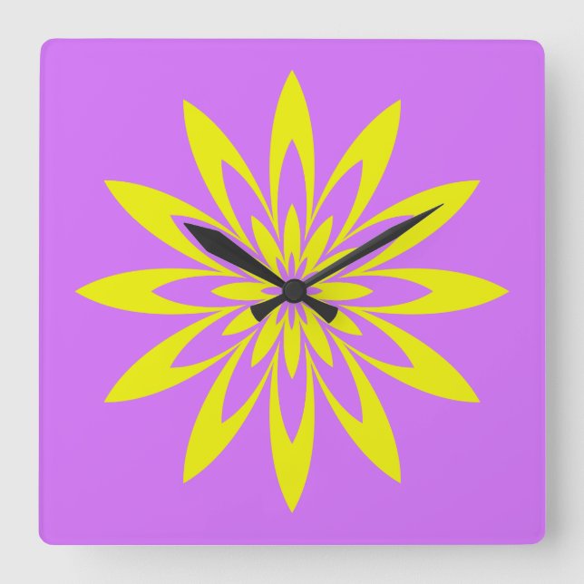 Purple Yellow Flower Square Wall Clock (Front)