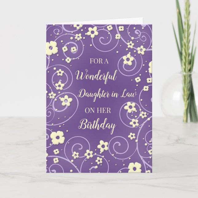 Purple Yellow Flowers Daughter in Law Birthday Card (Front)