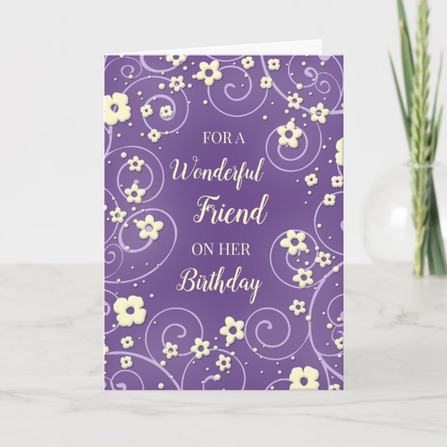 Purple Yellow Flowers Friend Birthday Card (Front)