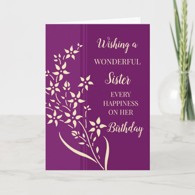 Purple Yellow Flowers Sister Birthday Card (Front)