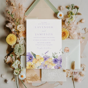 Purple & Yellow Flowers Summer Spring Wedding Invitation