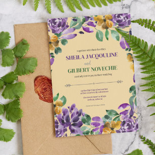 Purple Yellow Flowers Wedding Theme Invitation