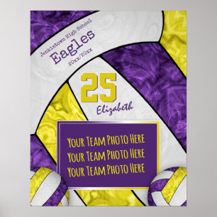 purple yellow girls' volleyball team photo poster