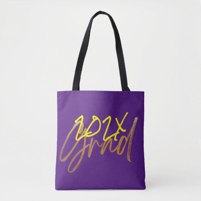 Purple Yellow Gold Foil Grad Year Chic Tote Bag (Front)