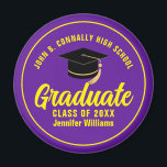Purple Yellow Graduate Custom Graduation Party Magnet<br><div class="desc">This modern purple and yellow custom senior graduate magnet features your high school or college name for the class of 2025. Customise with your graduating year under the chic handwritten script and black grad cap for a great personalised graduation party keepsake gift.</div>