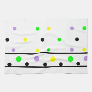 Purple Yellow Green Black Polka Dots Tea Towel