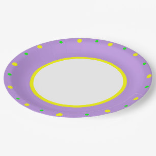 Purple Yellow Green Geometric Polka Dots Paper Plate
