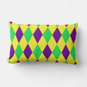 Purple Yellow Green Harlequin Pattern Lumbar Cushion
