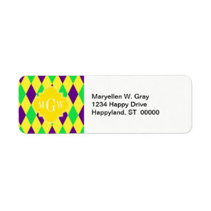 Purple Yellow Green Harlequin Ylo Quat 3 Monogram Return Address Label