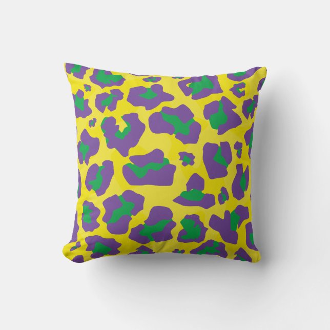 Purple, yellow, green leopard animal print pattern cushion (Front)